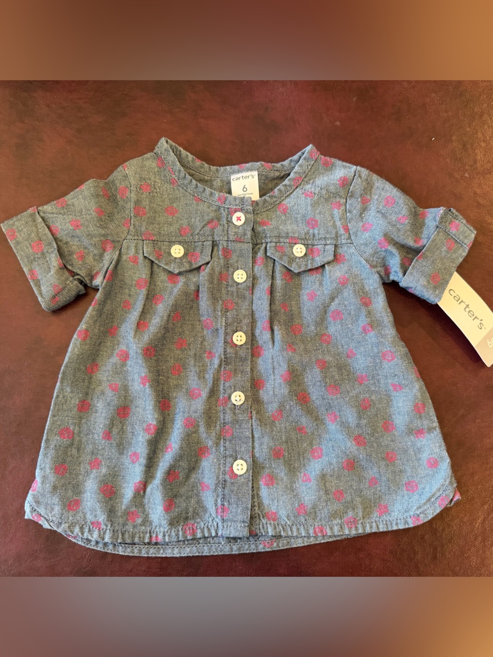 Carter's Gray Button-Front Shirt Dress with Pink Polka Dots